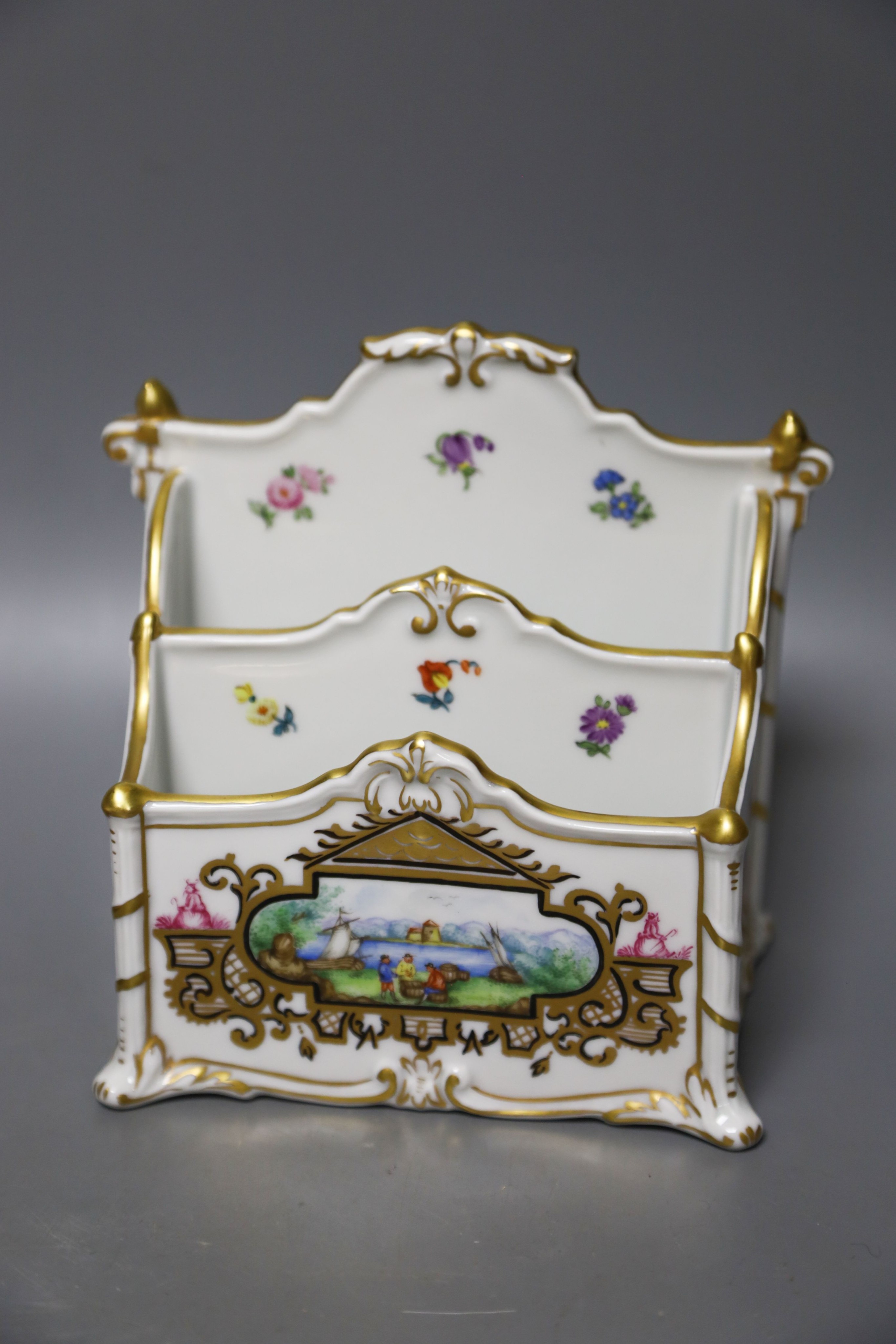 A Minton part tea set and a porcelain letter rack